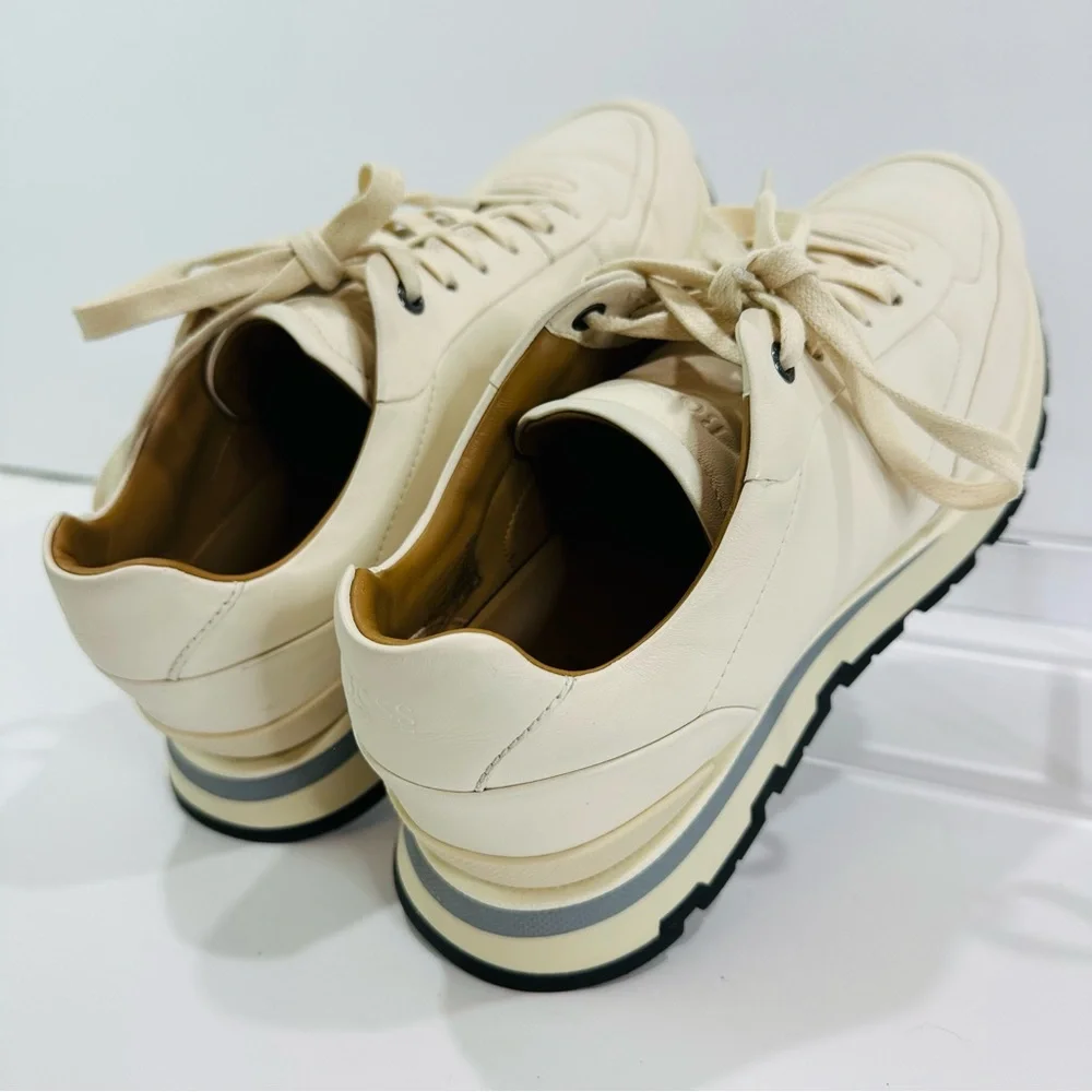 HUGO BOSS MENS BURNISH ITALIAN LEATHER SIZE 8 CREAM LOW TOP TRAINERS SNEAKERS - Picture 7 of 13